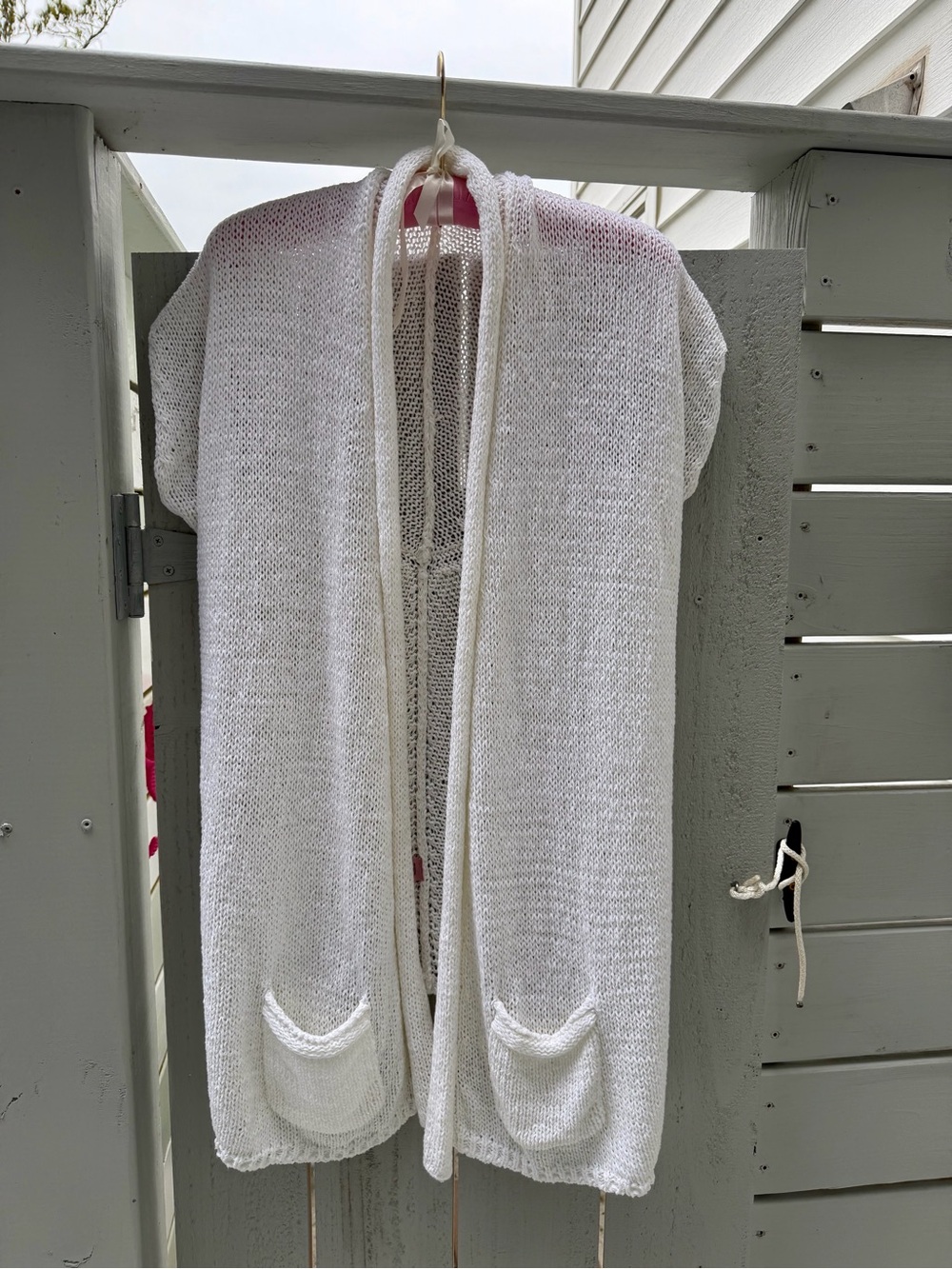 Calypso St. Barth Open-Front White Knit Cardigan with Pockets